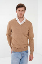 Pull Col V – Camel – Homme