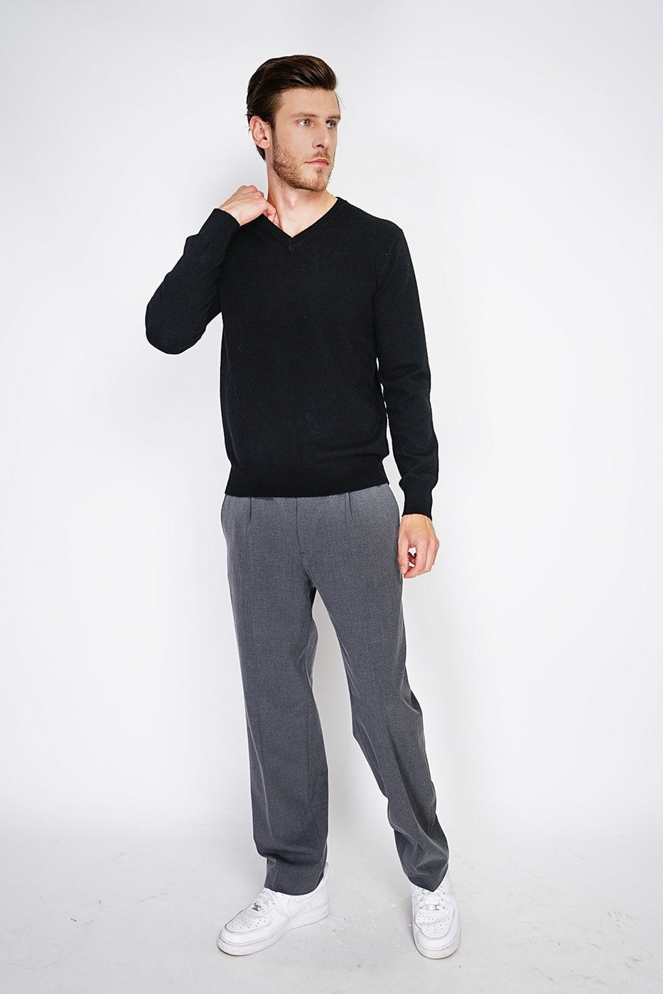 Pull Col V – Noir – Homme