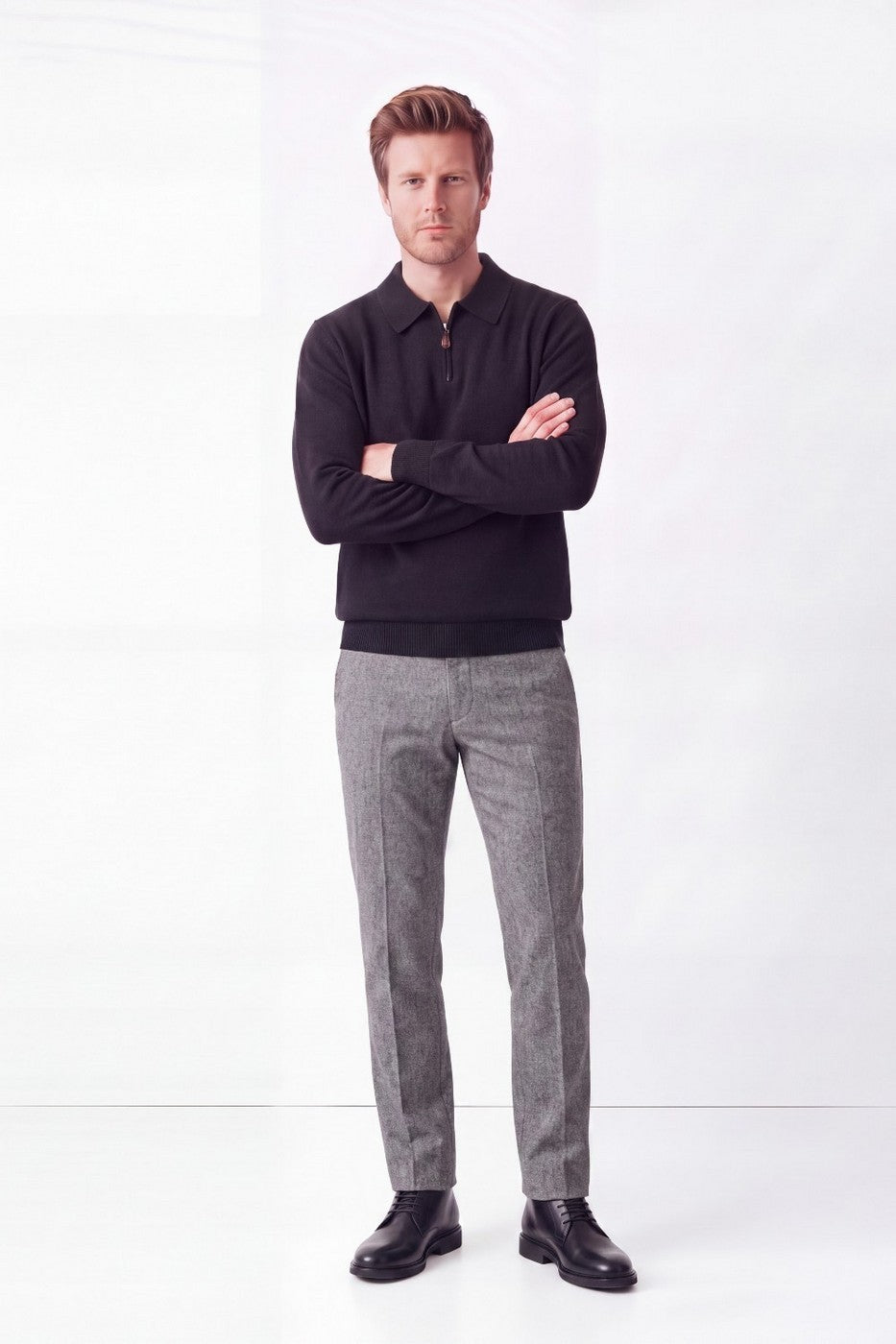 Pull Camionneur Demi-Zippé – Noir – Homme