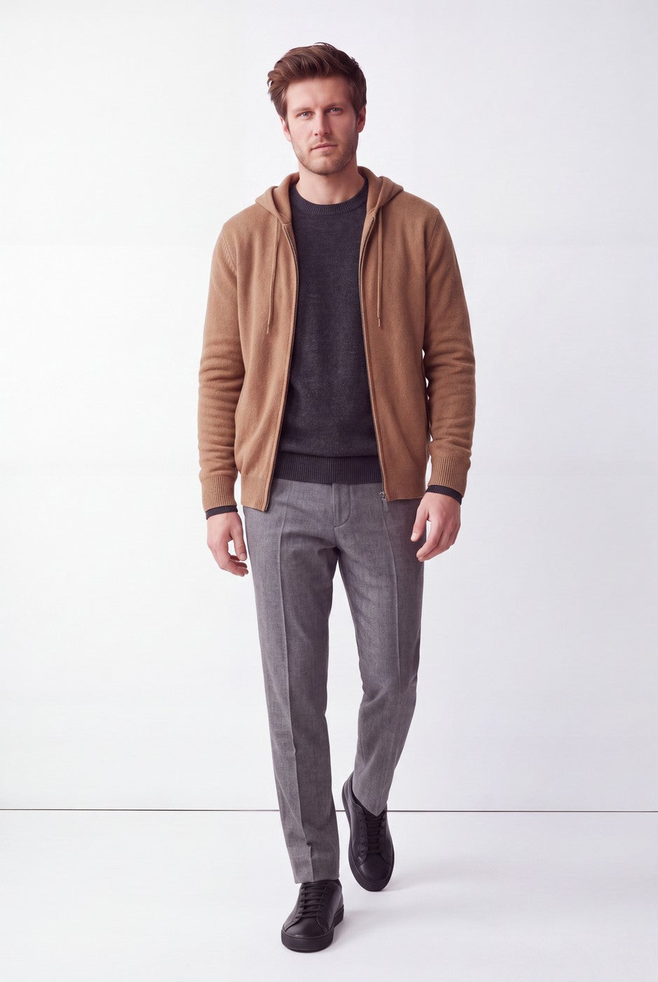 Gilet Zippé À Capuche – Camel – Homme