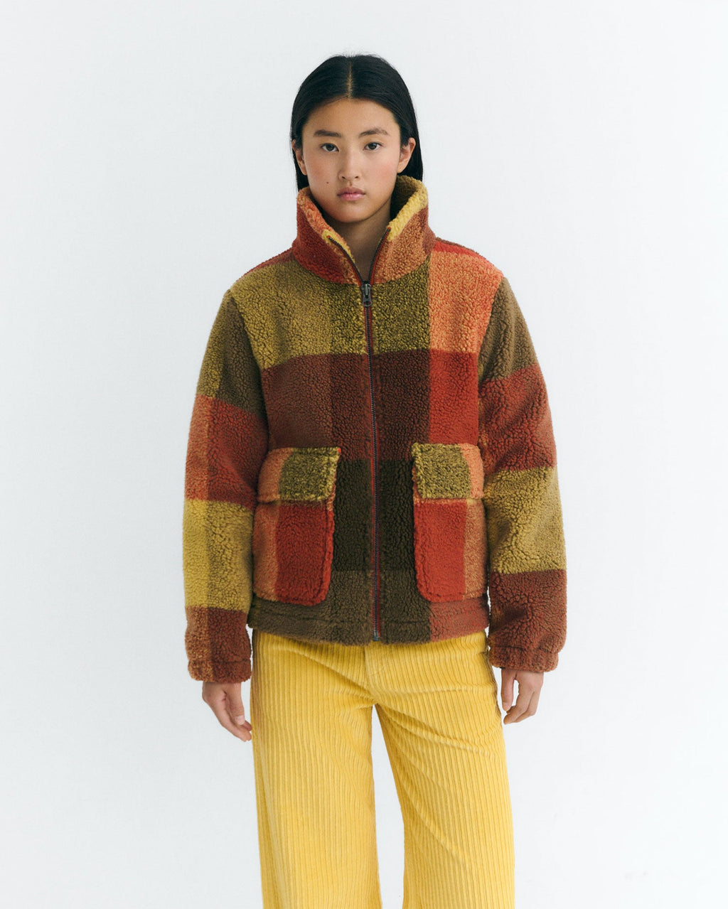 Geruit sherpa-jack Sophie - Bruin