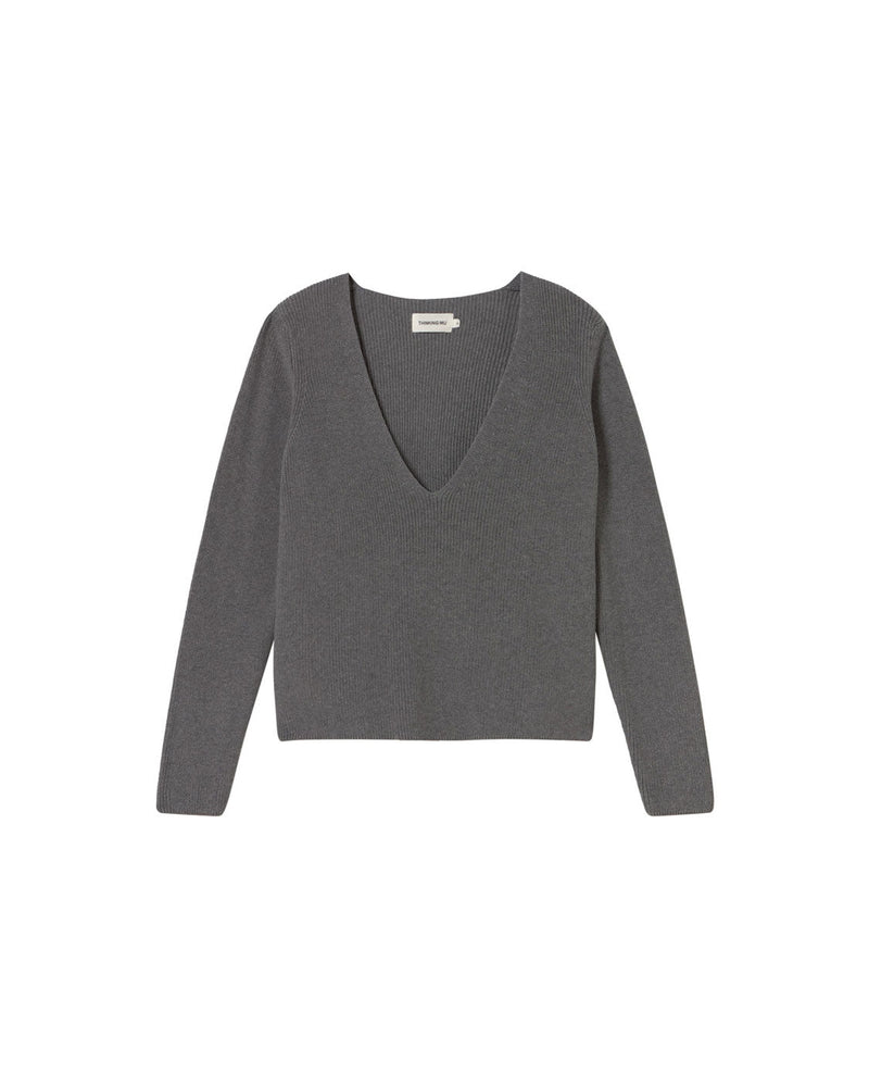 Jersey cashmere gris Aloma sostenible silueta - 1