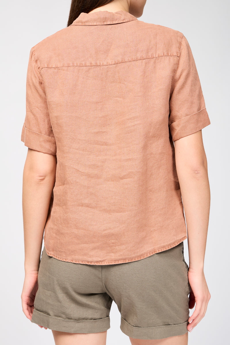Chemise En Lin À Manches Courtes - Pigment Noix De Muscade - Femme