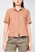 Chemise En Lin À Manches Courtes - Pigment Noix De Muscade - Femme
