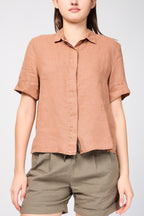 Chemise En Lin À Manches Courtes - Pigment Noix De Muscade - Femme