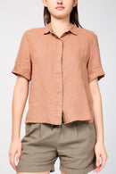 Camisa de lino de manga corta - Pigmento Nuez Moscada - Mujer