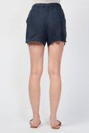 Shorts de lino ligero teñidos con garmet - Azul petróleo - Mujer
