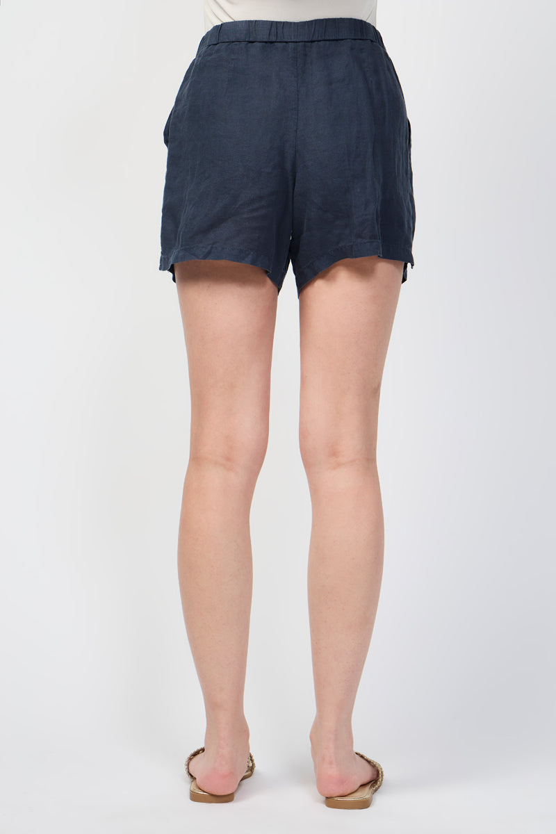 Shorts de lino ligero teñidos con garmet - Azul petróleo - Mujer