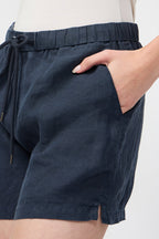 Short En Lin Léger Teint Garmet - Bleu Pétrole - Femme