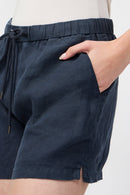 Shorts de lino ligero teñidos con garmet - Azul petróleo - Mujer