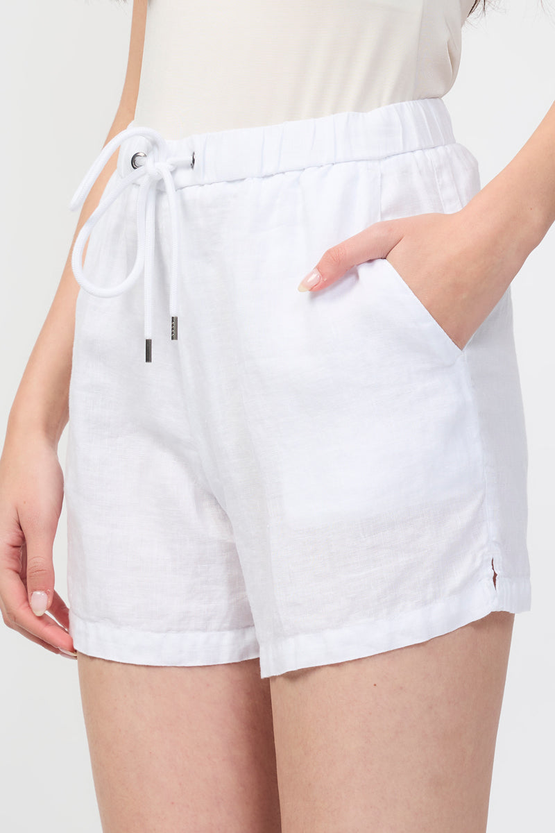 Short En Lin Léger Teint Garmet - Blanc - Femme