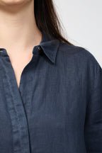 Robe Chemise Légère En Lin - Bleu Pétrole - Femme