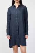 Robe Chemise Légère En Lin - Bleu Pétrole - Femme