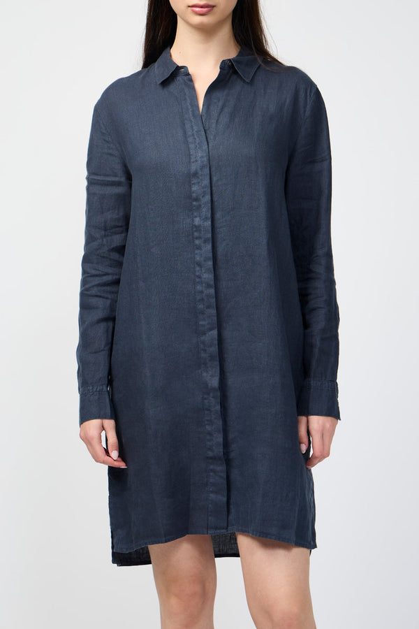 Light Linen Shirt Dress - Petrol Blue - Women