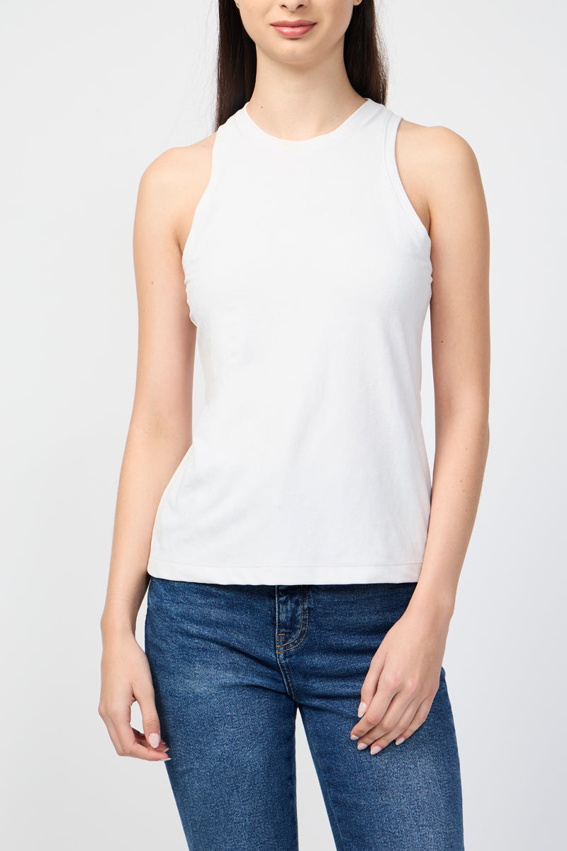 Camiseta sin mangas de terciopelo elástico Cut Away - Talco - Mujer
