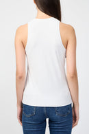 Camiseta sin mangas de terciopelo elástico Cut Away - Talco - Mujer
