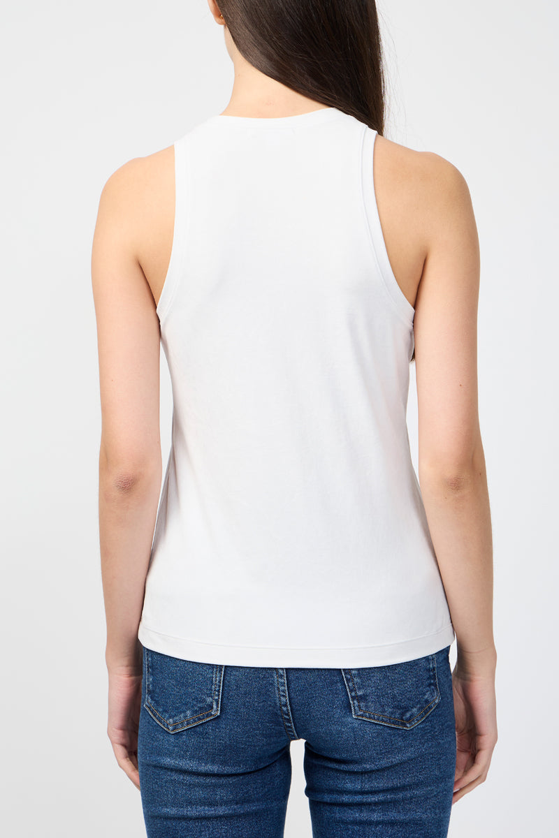 Camiseta sin mangas de terciopelo elástico Cut Away - Talco - Mujer