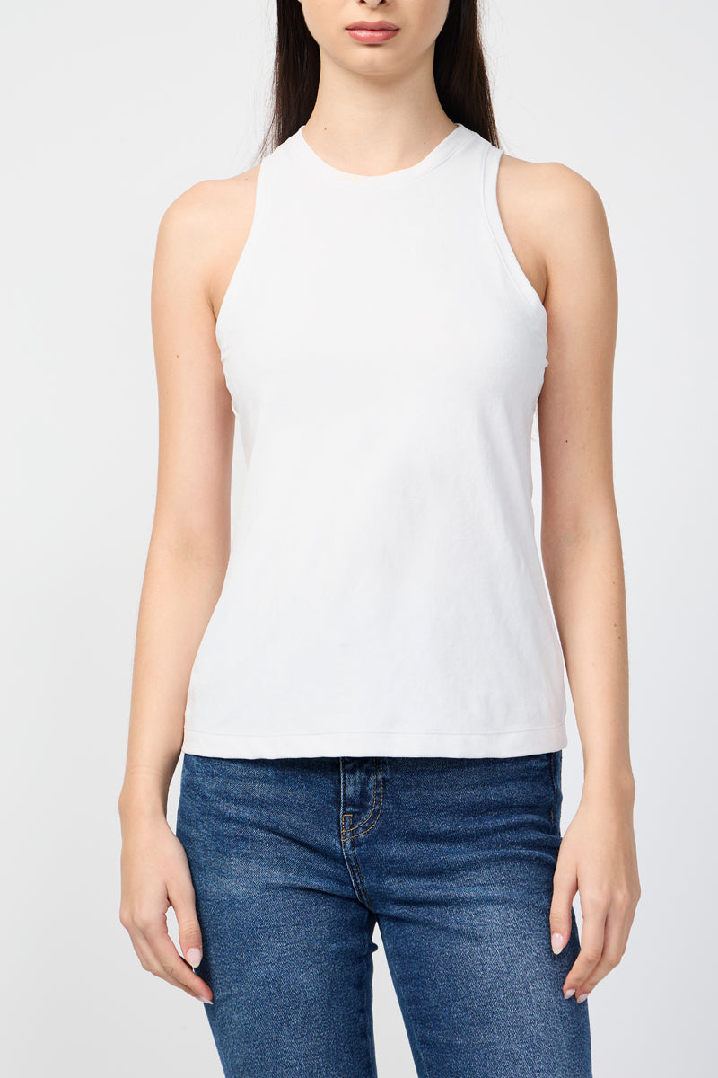Camiseta sin mangas de terciopelo elástico Cut Away - Talco - Mujer