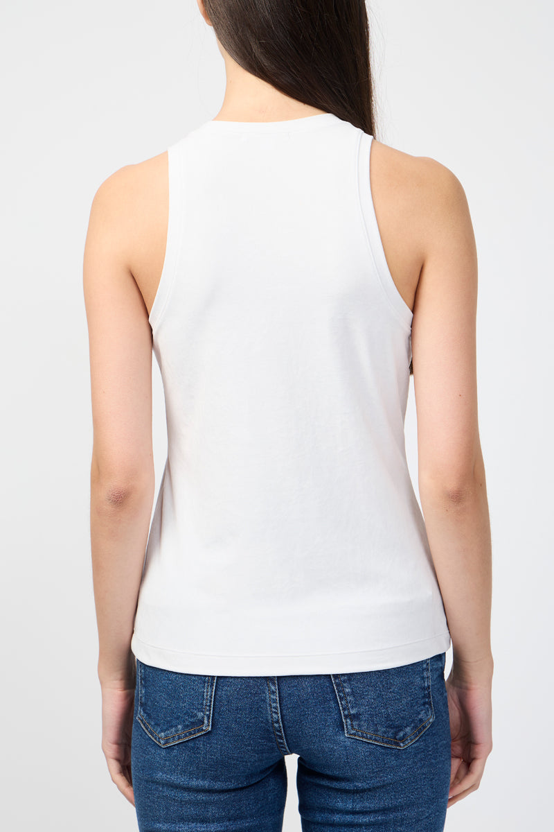 Camiseta sin mangas de terciopelo elástico Cut Away - Talco - Mujer