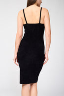 Vestido de tirantes de terciopelo fruncido - Negro - Mujer
