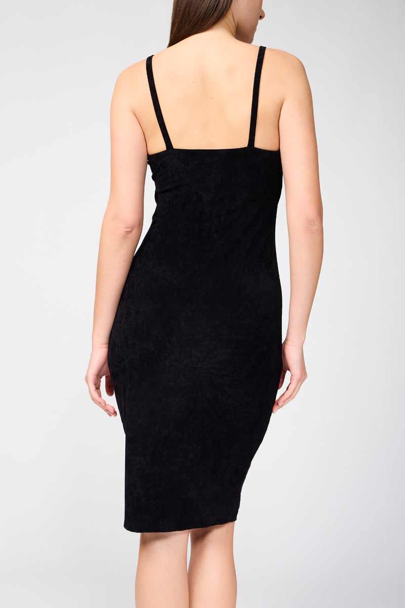 Vestido de tirantes de terciopelo fruncido - Negro - Mujer