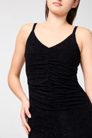 Robe Débardeur En Velours Froncé - Noir - Femme