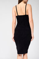 Vestido de tirantes de terciopelo fruncido - Negro - Mujer