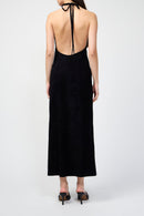Vestido de terciopelo elástico sin espalda - Negro - Mujer