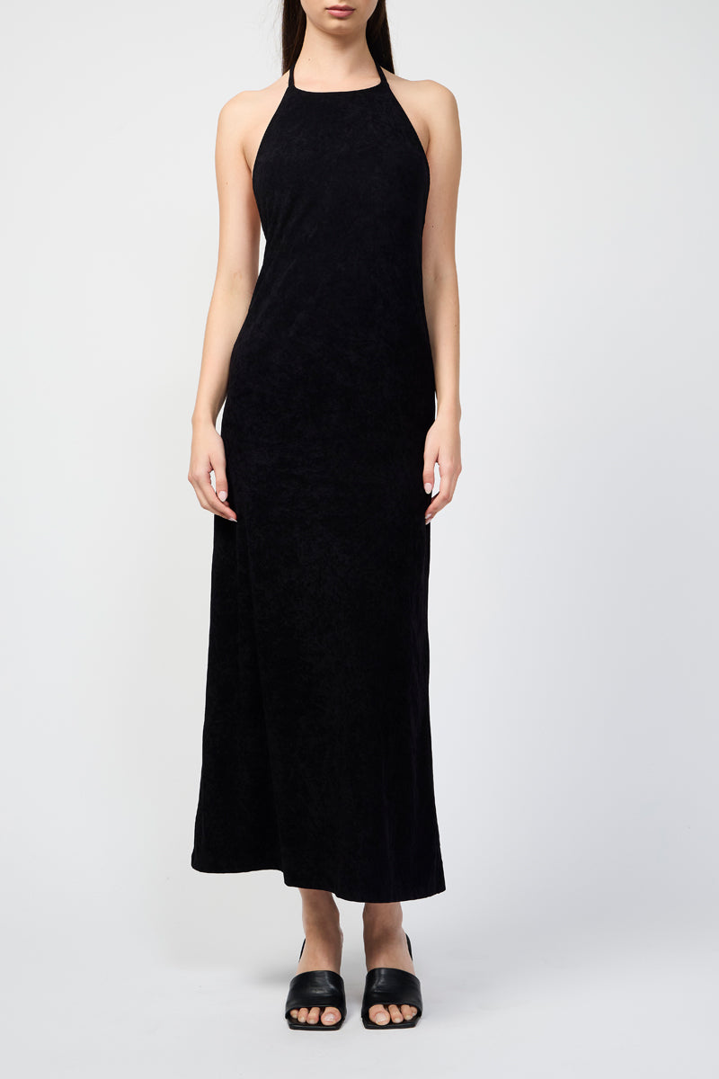 Vestido de terciopelo elástico sin espalda - Negro - Mujer