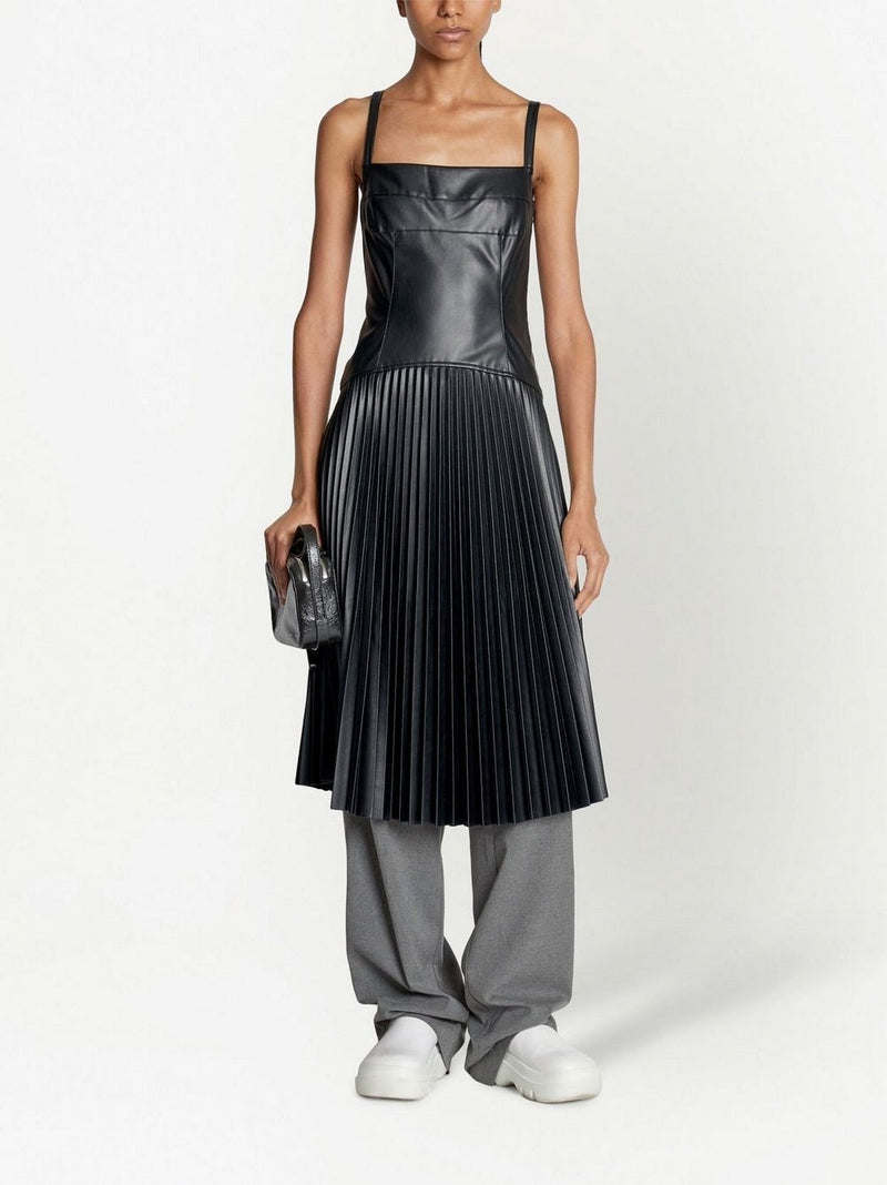 Proenza Schouler - Drop Waist Faux Leather Dress - Black - Femme