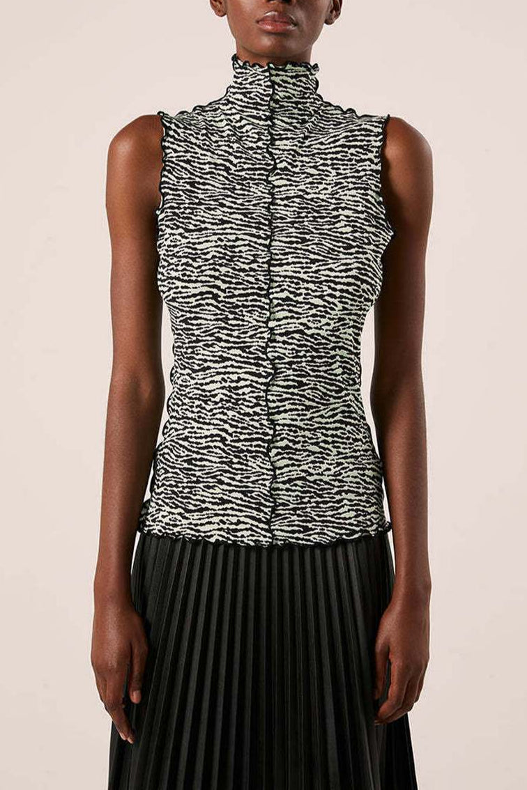 Proenza Schouler - Slinky Jersey Turtleneck Tanktop - Black/White/Jade - Mujer