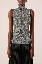 Proenza Schouler - Slinky Jersey Turtleneck Tanktop - Black/White/Jade - Mujer