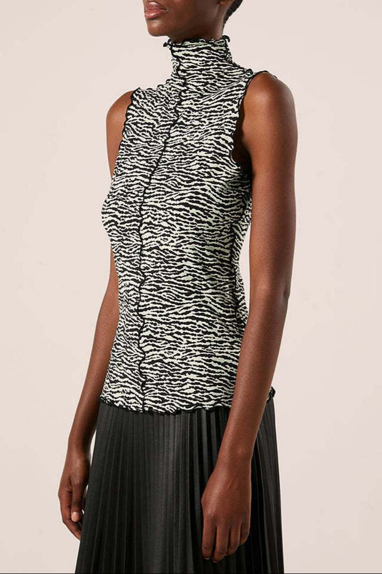 Proenza Schouler - Slinky Jersey Turtleneck Tanktop - Black/White/Jade - Mujer