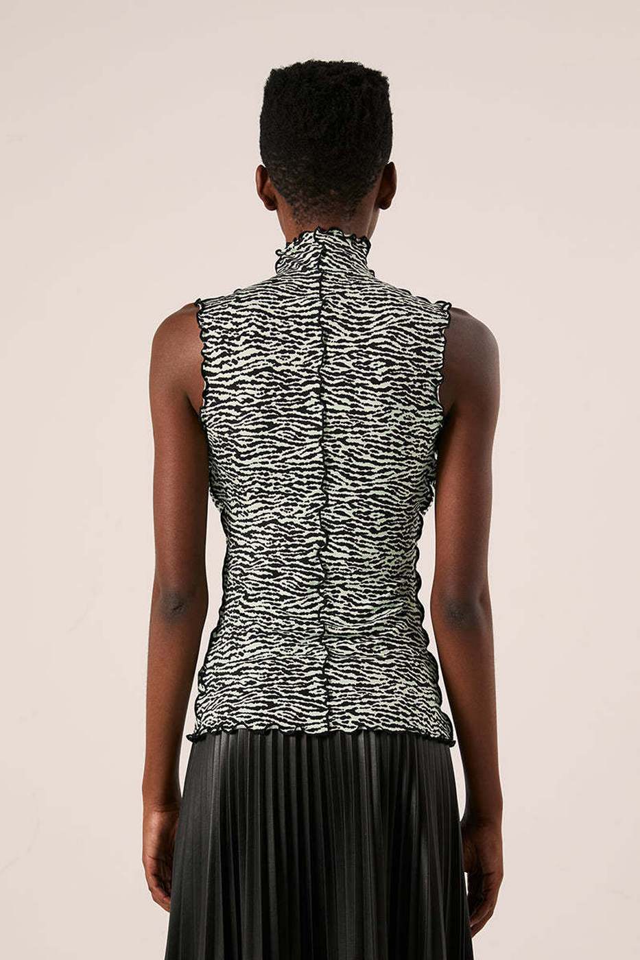 Proenza Schouler - Slinky Jersey Turtleneck Tanktop - Black/White/Jade - Mujer