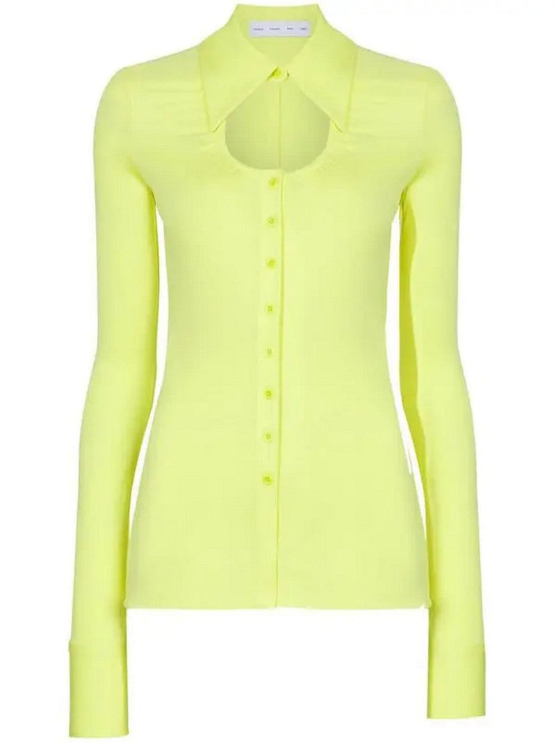 Proenza Schouler - Long Sleeve Jersey Button Top - Lime - Femme