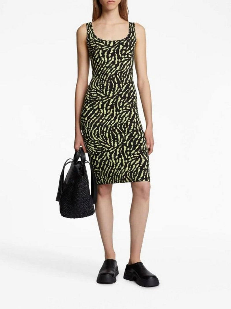 Proenza Schouler - Animal Jacquard Tank Top Dress - Black/Lime - Femme