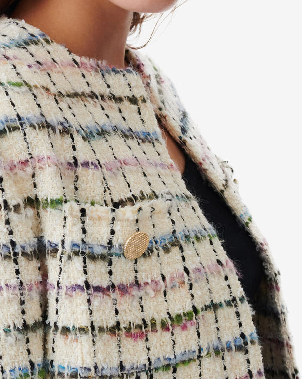 Veste Multicolore En Tweed Miora - Multico Ecru