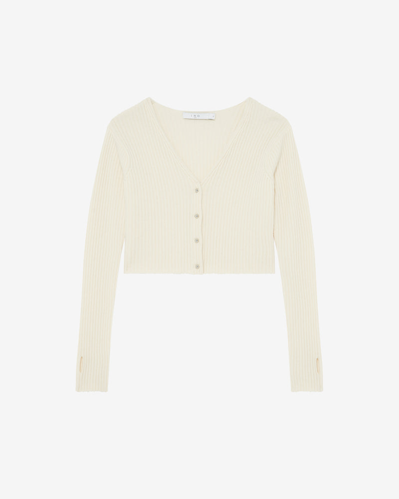 Cardigan Col V En Laine Cachemire Keyra - Ecru