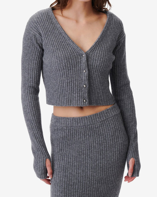 Cardigan Col V En Laine Cachemire Keyra - Anthracite