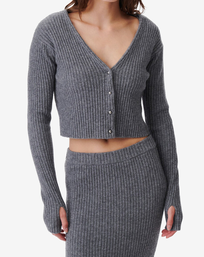 Cardigan Col V En Laine Cachemire Keyra - Anthracite