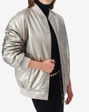 Bomber Oversize En Cuir Morel - Golden Brown