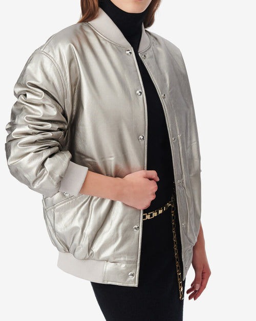 Bomber Oversize En Cuir Morel - Golden Brown
