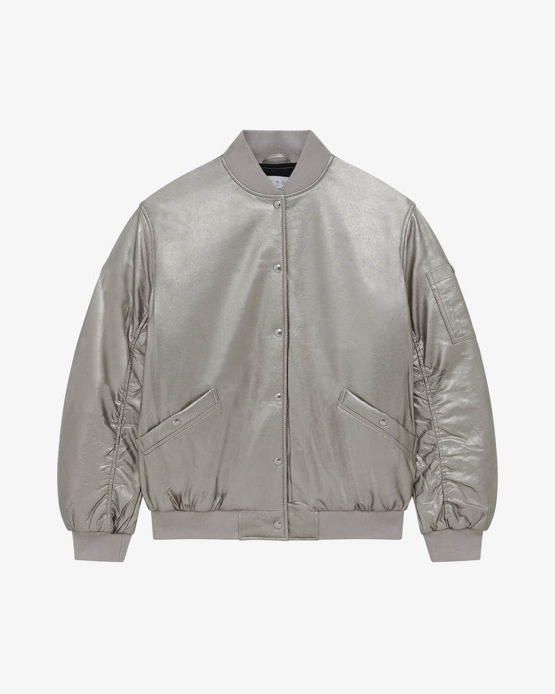 Bomber Oversize En Cuir Morel - Golden Brown