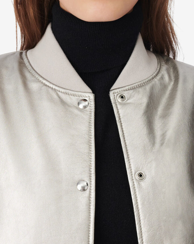 Bomber Oversize En Cuir Morel - Golden Brown