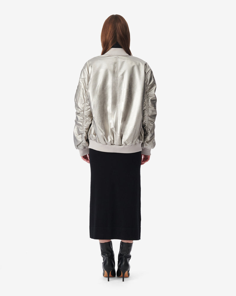 Bomber Oversize En Cuir Morel - Golden Brown