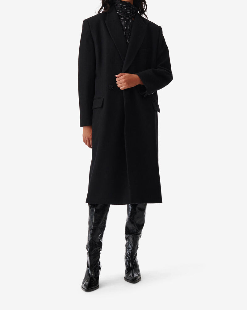 Manteau Long En Laine Vieni - Black
