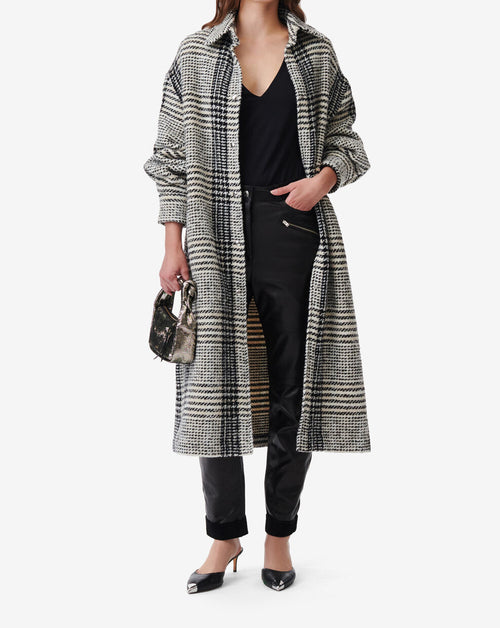 Manteau Long À Carreaux Yeo - Ecru/Black
