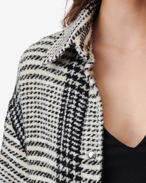 Manteau Long À Carreaux Yeo - Ecru/Black