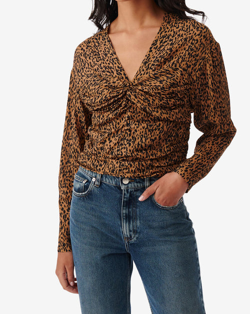 Top Froncé Imprimé Léopard Ernesta - Black/Camel