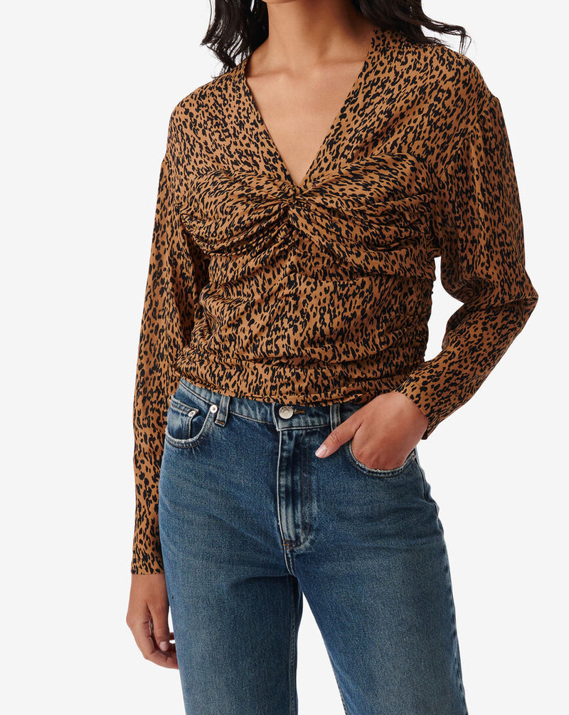 Top Froncé Imprimé Léopard Ernesta - Black/Camel